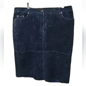 Vtg 90s Isaac Mizrahi Suede Leather Pencil Skirt Plus 18W Indigo Blue Western